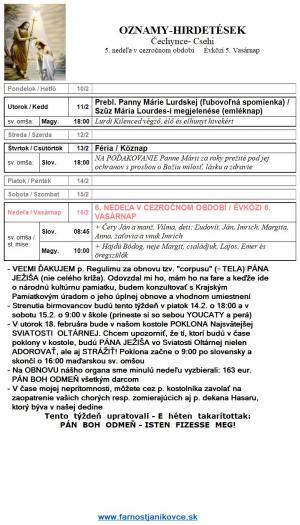 Farský oznam - plébániai hírdetés