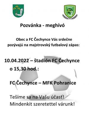 Oznam FC a Obce Čechynce-A helyi focicsapat és a község hirdetése