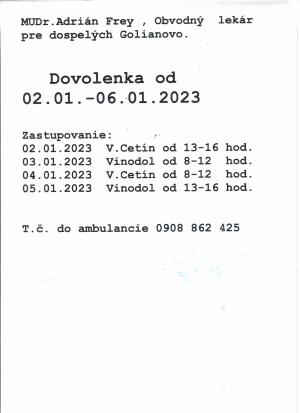 Ordinačné hodiny - Zdrav.stredisko Golianovo 