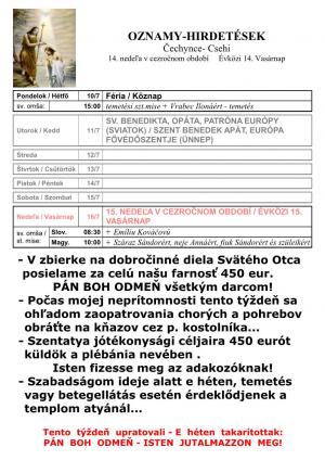 Farské oznamy-plébániai hírdetések