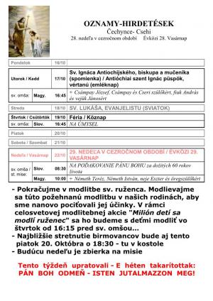 Farské oznamy-plébániai hírdetések