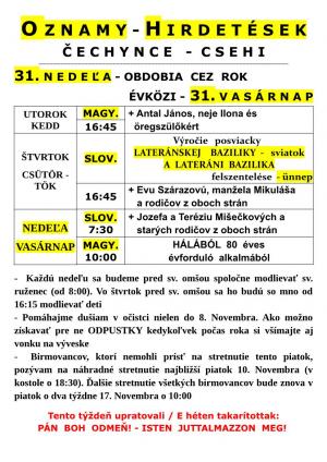 Farské oznamy-plébániai hírdetések