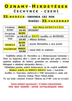 Farské oznamy-plébániai hírdetések
