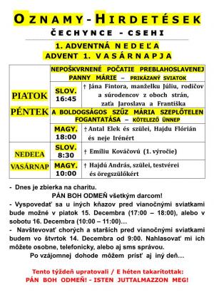 Farské oznamy-plébániai hírdetések